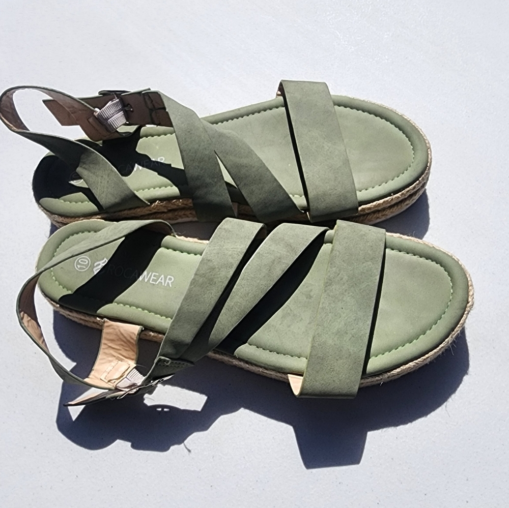 Rocawear size 10 sage green platform espadrille sandals used good - Picture 6 of 8